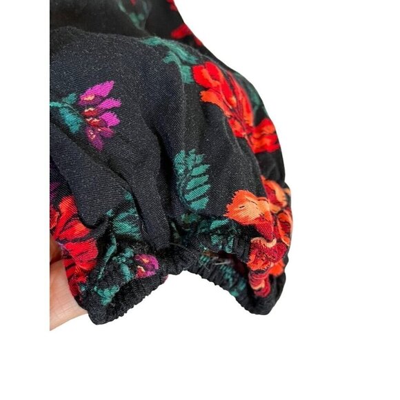 Torrid Top Women 1X Black Floral Smock Tropical Western Boho Hippie Festival 80s - Picture 4 of 15